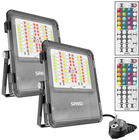 SANSI RGB LED Strahler Außen 20W, IP65 LED Fluter mit Timer 20 Farben, 2Pcs | RGB Flutlicht mit Fernbedienung, 6 Modi Dimmbar Farbwechsel für Garten Landschaft Party Fest