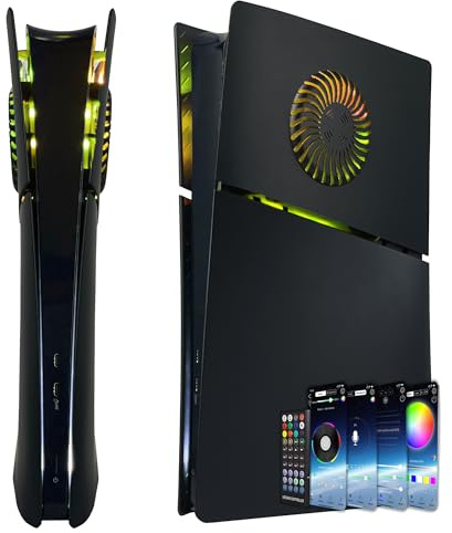 Abdeckplatten für PS5 Slim Digital Edition mit RGB-Lichtstreifen und Staubfilter mit Kühlgittern DOBEWINGDELOU 400+ LED-Effekte Lichtring Konsole Abdeckung Gesichtsplatte Kit