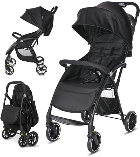 Lorelli Kinderwagen Fresh, Sport Buggy klein zusammenklappbar, nur 5,9kg, kompakter Sportsitz bis 22kg, Baby Reisebuggy mit Flaschenhalter, Einhand-Klappsystem, schwarz