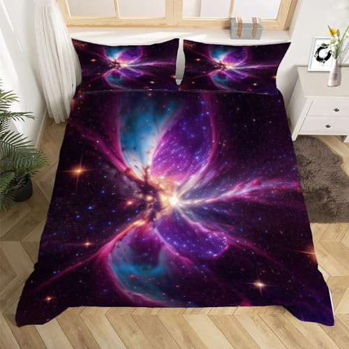 3D Galaxie Bettwäsche Set 135x200 cm Weich Mikrofaser Weltall Kinder Bettwäsche-Set mit Reißverschluss 3 Teilig Bettbezug Set mit 2 Kissenbezug 80x80 cm
