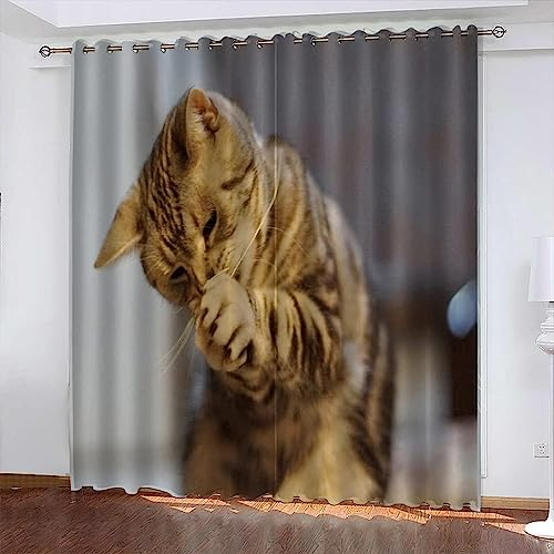3D Verdunkelungsvorhang Ösen Tier Katze,2Er Set Gardinen Wohnzimmer Gardinen Blickdicht Kinder Vorhänge Schlafzimmer Dekoschals Gardine 234 B X 137 H Cm-7N7B7S3F