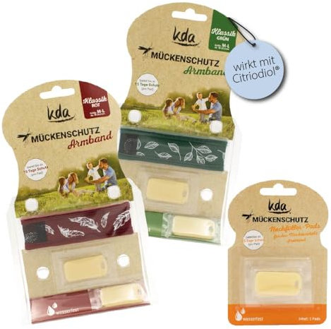 kda Mückenschutz Armband Sparset - 2 Armbänder mit gratis Nachfüller - Nachfüllpack Mückenarmband Sommer Sonne Camping (Rot-Grün)