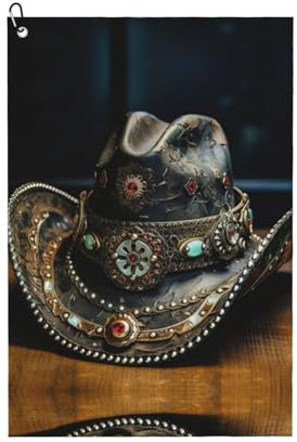 SSIMOO American West Rodeo Hat Serviette de golf à usage général, accessoire de golf personnalisé pour homme, absorbant et polyvalent