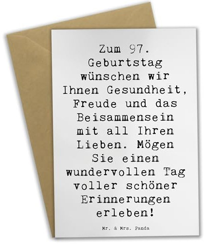 Mr. & Mrs. Panda Grußkarte Spruch 97. Geburtstag - Geschenk, Jubiläum, Abschluss, Liebe, liebevoll, Beisammensein, Opa, liebevolle Wünsche, Freundin, besondere Geschenke, Nähe, Taufe, Alter, sgeschenk