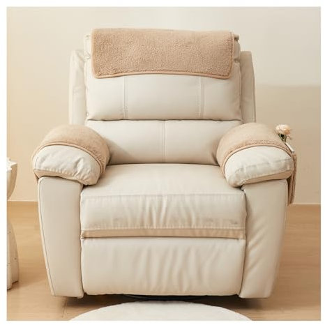 HonunGron Sofa-Armbezug, Lamm Samt Armlehnenbezüge mit Taschen, Plüsch Kopfstützenbezug für Sessel, rutschfeste Armlehnenschoner, Kopfstützenbezug für Sofa Stuhl Couch (Kamel,2-Sitzer | 4 STK)