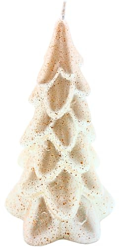 Dekohelden24 Hochwertige Kerze als Tannenbaum, Weihnachtskerze, Figurenkerze als Christbaum,Tannenbaumkerze in Perlmutt mit Glitter, handgemacht, Größe: H/Ø ca. 21 x 11 cm.