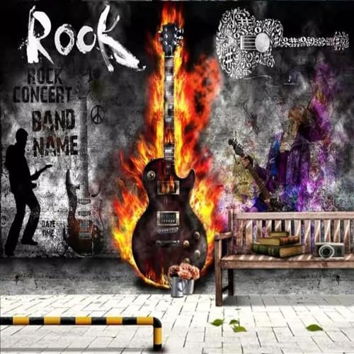 MIXUEXUNLU Wallpaper 3D Guitar Rock Ktv Music bar Tools Background Wall Mural Size Retro Graffiti Decoration