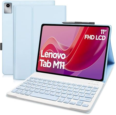 COEZFE Hülle mit Tastatur für Lenovo Tab M11 11 Zoll 2024, Deutsches QWERTZ Wireless Abnehmbare Bluetooth, Tastatur Hülle für Lenovo Tab M11 (TB-125FU/128FU/128XU) 11 Zoll 2024, Blau