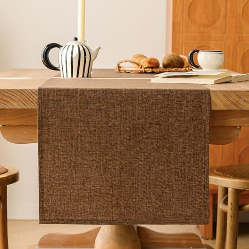 ViaElayu Tischläufer Braun Frühling Modern Tisch läufer Abwaschbar Tischdeko Landhausstil Table Runner Küche Tisch Dekoration Party Geburtstag Hochzeit Dekor 40x140 cm