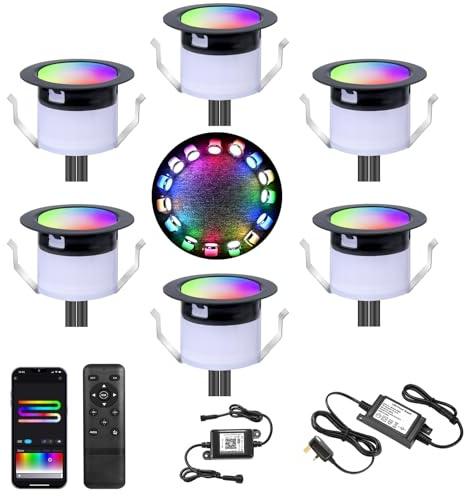 GEYUEYA Home Lot de 6 lampes LED intelligentes RVB + IC à changement de couleur Ø 31 mm, étanches IP67 12 V avec télécommande pour décoration de terrasse/patio/jardin