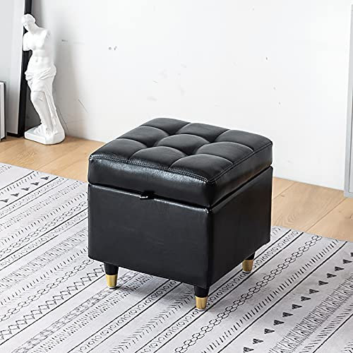 KHLMSRXJ Moderne Sitzbank mit Stauraum für Wohnzimmer und Schlafzimmer, Premium-Sofa-Fußhocker aus Pu-Leder, rechteckige Ottomane mit Stauraum, Schuhbank, Multifunktionsbänke, Schwarz, 39 x