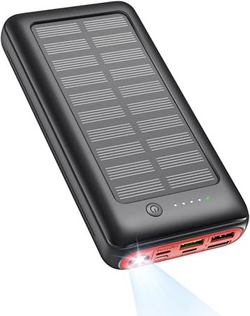 Powerbank solare 27000 mAh, 22,5 W, PD20 W, ricarica rapida, USB C, caricabatterie portatile per iPhone 16, 15, 14, 13, 12, campeggio, attività all'aperto