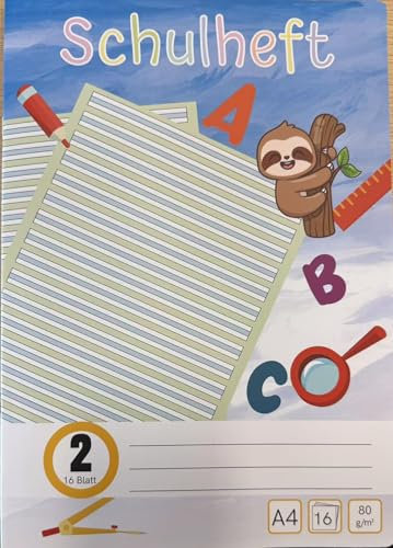 6er-Pack Schreiblernheft Lineatur 2 Din A4 1 Hefte je 16 Blatt Deutschheft 2 Klasse Als Schreiblernheft 100g/m²Bezug Runde Ecken Verhindern Eselsohren Liniertes Heft Farbig Hinterlegte Lineatur