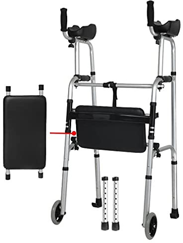 AYCDL Gehgestell, Gehwagen Mit Rädern, Für Behinderte, Mit Sitz, Zusammenklappbarer Gehwagen, Gehhilfe Für Ältere Menschen, Höhenverstellbar, Aluminium, Leicht,B