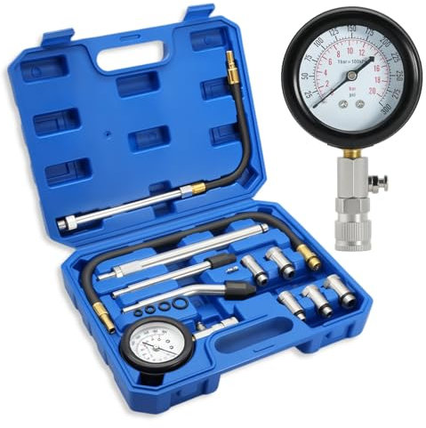 Wvoillty Kit de 11 testeurs de compression pour moteur à essence 0-300 PSI / 0-20 bar, testeur de compression pour moteur à essence de voiture, manomètre de compression