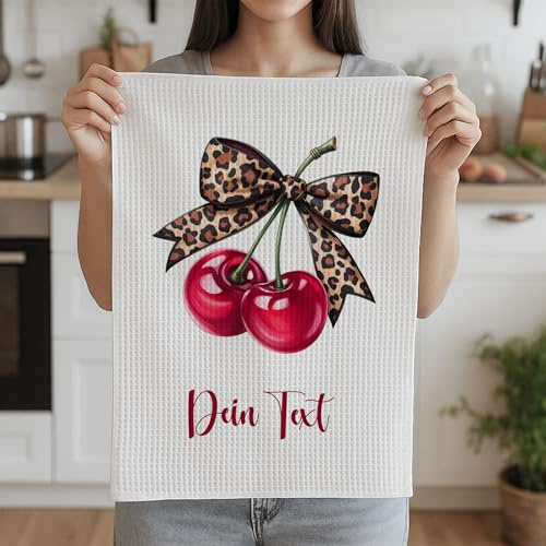 GRAZDesign Personalisierbares Geschirrtuch mit Kirsche Design Geschenk für Beste Freundin, Mama, Kollegin, Oma, Lehrerin – Wunschtext möglich