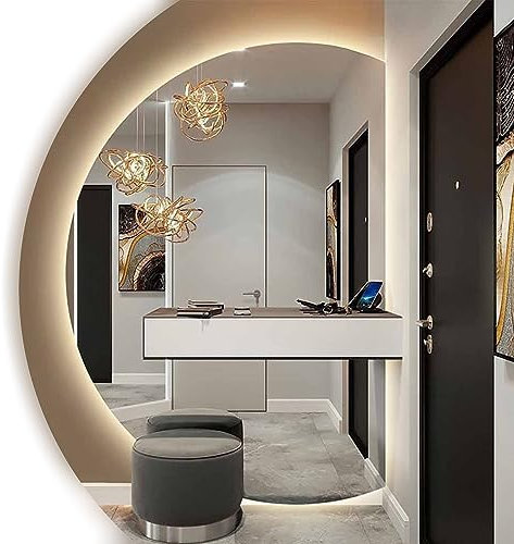 Specchio da Bagno antiappannamento da 47 Pollici con Illuminazione, Specchio da Trucco dimmerabile a 3 Colori retroilluminato a Mezzaluna da 30 * 43 Pollici per Montaggio a Parete, Specchio a