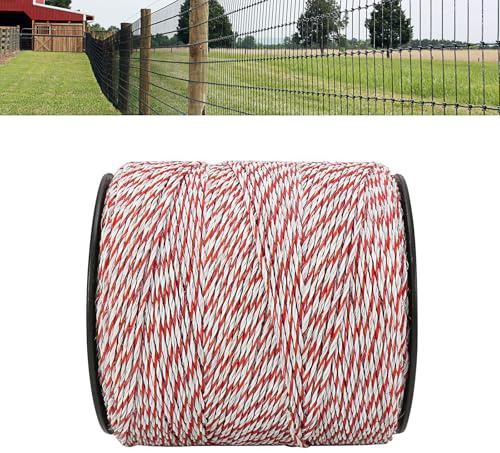 500m Weidezaunlitze, 9 x 3mm Dirigent Weidezaun Elektrozaun Litze, Litze Weidezaun Pferde, Weidezaunseil Kordel Zaun, Edelstahl Leitfähiges Zaunseil, Elektrozaunzubehör für Farm Ranch, Rot Weiße