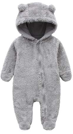 KIDDLETOWN Baby Snowsuit Newborn Winter Hooded Romper Fleece Snowsuit Baby Zipper Jumpsuit Cartoon Bear Winter Coat for Girls and Boys 0-12 Months