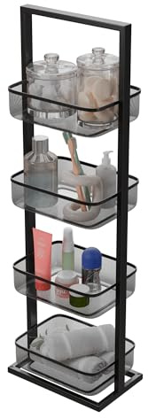 Amig - Mueble Organizador Multiuso - 4 Cestos en Altura - Acero Negro - Almacenamiento en Cocina de Tarros, Verduras o Frutas - Medidas: 27,6 x 18 x 89,2 cm