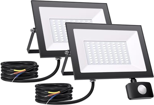 50W LED Strahler mit Bewegungsmelder Aussen - 5000LM 6500K Strahler mit Bewegungsmelder Aussen, IP65 Wasserdicht LED Fluter mit Bewegungsmelder Außen für Garten Garage Sportplatz Hinterhof, 2 Stück