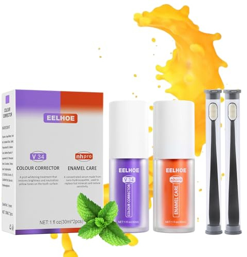 2 Stück Lila Zahnpasta Weisse Zähne Zahnpasta Weisse Zähne 60ML Farbkorrektur Serum Zähnes, Kommt Mit 2 Zahnbürsten, Zahnfleckenentfernung Zahnfleisch Reparatur Frischer Atem