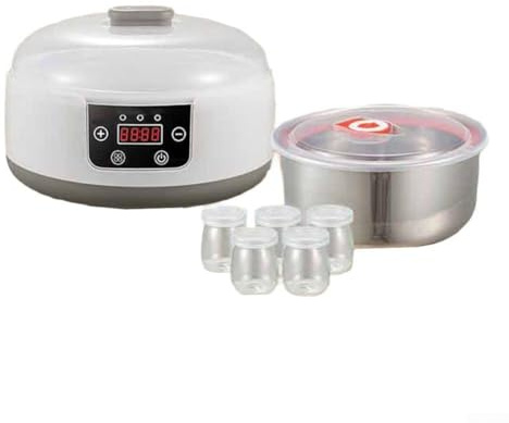 Macchina per yogurt fatta in casa, 22 x 22 x 15 cm, regolabile, controllo della temperatura, compatta, con cinque barattoli di vetro per la casa (normative europee)