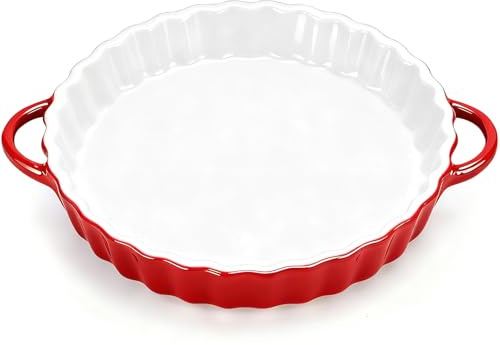 IIRC Tarteform Keramik mit Griffen, 26 x 21 x 5 cm Auflaufform Rund, Backform Keramik für Quiche, Tartes (Rot)