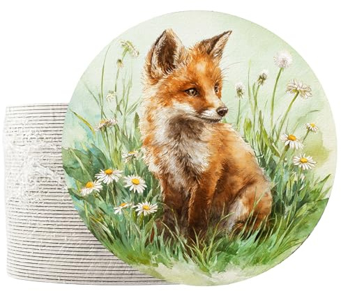 GD Print Aquarell Bierdeckel, 50 Stück, Made in Germany, rund, 107mm, Untersetzer, Tisch-Deko für Hochzeit, Geburtstag, Party (Fuchs)