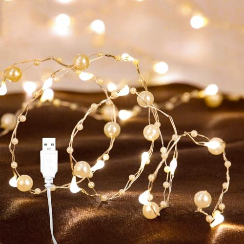 Kaleora LED Perlenlichterkette, 2M 20 LED Perlengirlanden Lichterkette, USB-Betrieben, Warmweiß Perlen Lichterkette für Weihnachten, Valentinstag, Hochzeit, Party Dekoration