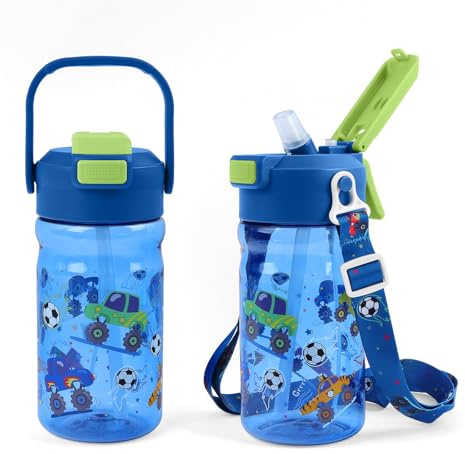 alldomess Kids Water Bottle Mist & Sip 2-In-1, 20Oz Plastic Kids Mist Water Bottle With Straw And Handle, Leakproof & Lightweight, Ideal For School And Outdoor, Truck