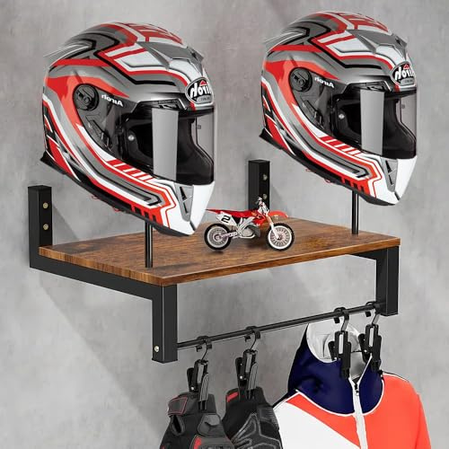 PLLYPE Helmhalter Wandhalterung, Helmhalterung Wand mit 4 Motorrad-Handschuhhaken, Motorradhelm Halterung, Motorradhelmhalter Plattenständer Display Organizer, für Motorrad Helm, Jacke, Handschuhe