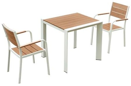 Vente-unique-Comedor de jardÌn de Aluminio: Mesa L.80 cm y 2 sillones apilables - Natural Claro y Blanco - NYROS de MYLIA
