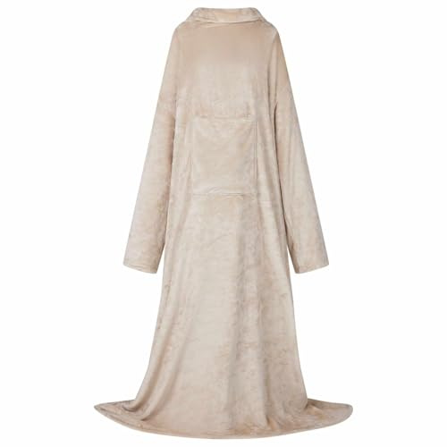 GeenYuu Decken-Hoodie Beige Flanell, 210x150 cm, mit Kapuze und Tasche, leichte Loungewear für Damen und Herren, ideal zum Entspannen zuhause im Winter und auf der Couch