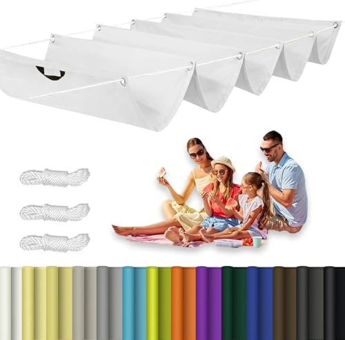 Vela Ombreggiante a Onda Retrattile 3 x 8.5 m Impermeabile, Protezione UV Crema Solare, Antivento, Retrattile, Tessuto Ombreggiante per Pergola Gazebo con Occhielli, Bianco