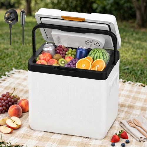 MoraRise 25L Electric Cool Box, Portable Insulated Warmer Cooler Box | ECO Mode, 12V Car /240V Mains, HDPE Body, Thermoelectric Camping Fridge for Travel, Campervan, Caravan, Picnic