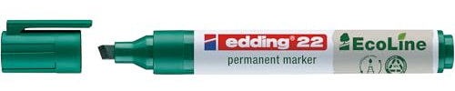 edding 22 Permanentmarkör – grön – 1 penna – kilspets 1 – 5 mm – snabbtorkande permanent markör – vattentät, torkbeständig – för kartong, plast, trä, metall – universalmarkör