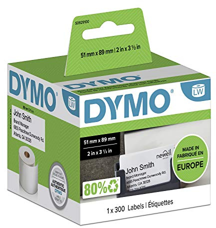 DYMO LW petites étiquettes carte de visite autocollantes authentiques | 51 mm x 89 mm | rouleau de 300 étiquettes faciles à décoller | pour les étiqueteuses LabelWriter 450 et 4XL