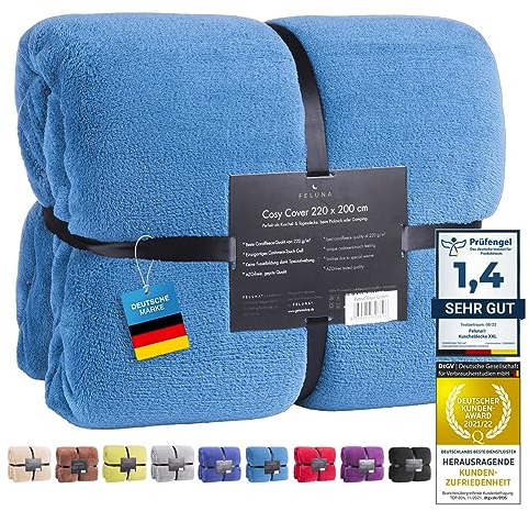 Feluna Manta de Peluche XXL Manta de Microfibra Manta de Estar con Tacto de Cachemira 220 x 200 cm (Azul petróleo)