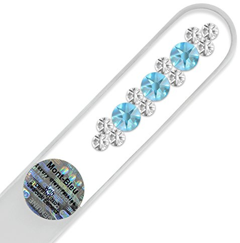 Mont Bleu Glasnagelfeile von Hand dekoriert mit Swarovski Elements - geliefert in einer Hülle aus schwarzem Samt - Echtem gehärteten Glas