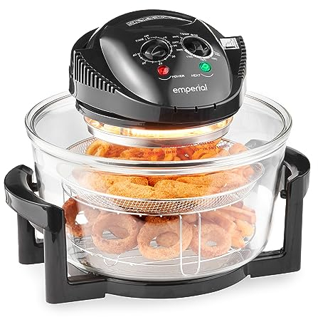 Emperial Premium Black 17L Halogen Convection Oven Cooker Air Fryer 1400W Includes Accessories Pack, Timer & Extender Ring