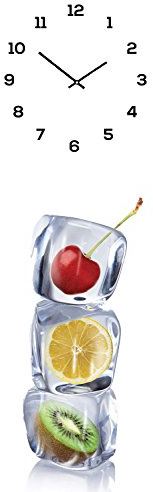 levandeo Wanduhr aus Glas 20x60cm Uhr als Glasbild Eiswürfel Früchte Küchenbild Küchendeko Deko