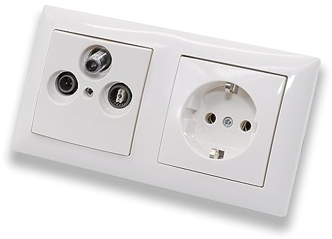 Busch -Jaeger Komplettset/Antennensteckdosen-Einsatz Radio/TV/SAT (**) WISI + 2fach Rahmen und Abdeckung inkl. 1 x Steckdose 20 EUC-914 im eleganten Balance SI alpinweiß