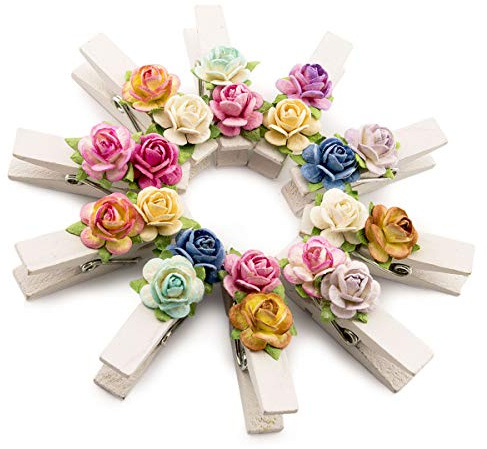 summer-ray 20 Mulberry fleur fait main décoré blanc mini pinces à linge en bois réfrigérateur