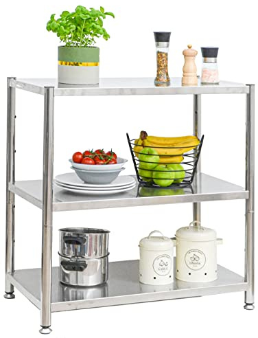 shelfr Étagère 3 Niveaux Charges Lourdes - 74x41x80cm - Acier Inoxydable - Jusqu'à 120kg - Pieds Ajustables - Console Métallique de Rangement Cuisine Bureau Garage - Style Industriel - Support Stable