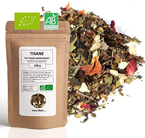 Thé Vert Bio - Thé et tisane minceur - Puissant detox - Pamplemousse Gingembre - 100g - 40 Tasses - 100% Bio - Mes-Thés