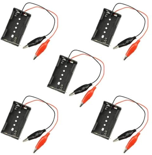 WMYCONGCONG 5 Stück 2 x 1,5 V AA Batteriehalter mit Krokodilklemmen, 3 V AA Batteriehalter mit EIN-/Ausschalter