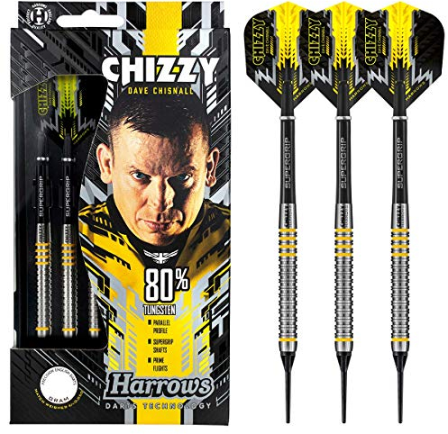 Harrows Soft Darts Dave Chisnall Chizzy 80% Tungsten Softtip Dart Softdart Hochwertiger Tungsten Dart mit Schäften und Flights (22 Gramm)