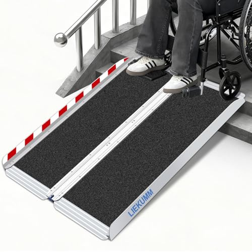LIEKUMM Rampas para Silla de Ruedas 121 x 77 cm, Capacidad de Carga 300 kg, Rampa Plegable de Aluminio para Escaleras, Escalones y Bordillos, Rampa Escalon para Silla de Ruedas Eléctricas y Manuales