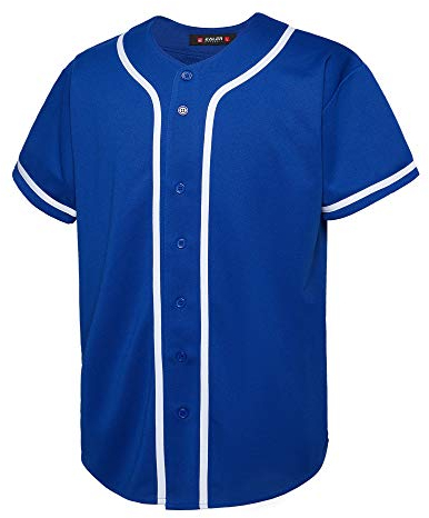 EALER BJ80 Series Mens Baseball Jersey Button Down Shirts Short Sleeve Hipster Hip Hop Sports Uniforms Blue